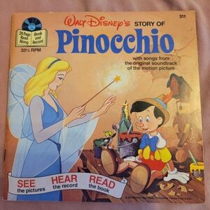 Vintage Disney Pinocchio Storybook & Record — Yellow, Blue, Red Cover Art